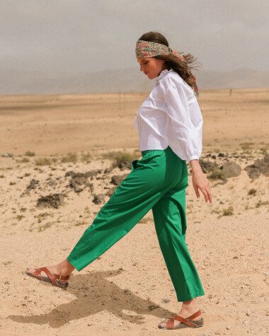 Pantalon Calista – Popeline de coton Vert Prairie