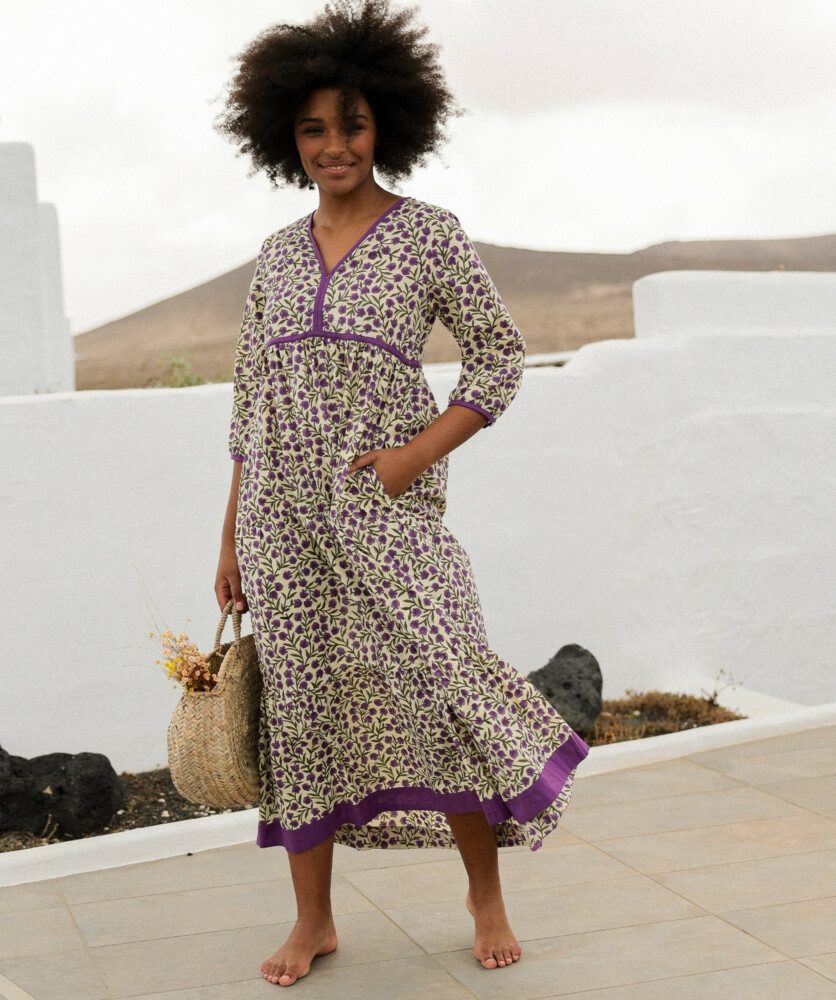 Robe Longue Priyanka – Imprimé Block-print* Alba Purple