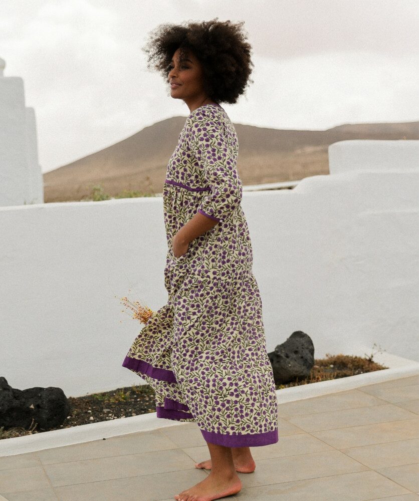 Robe Longue Priyanka – Imprimé Block-print* Alba Purple