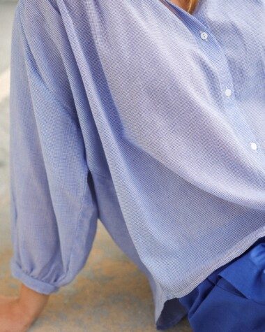 Chemise Brasilia – Voile de coton petits carreaux bleus