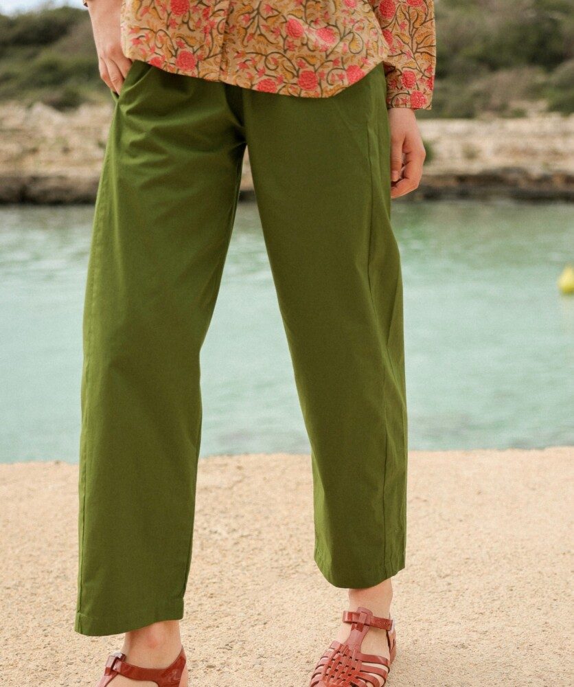 Pantalon Calista – Popeline de coton Vert Mousse