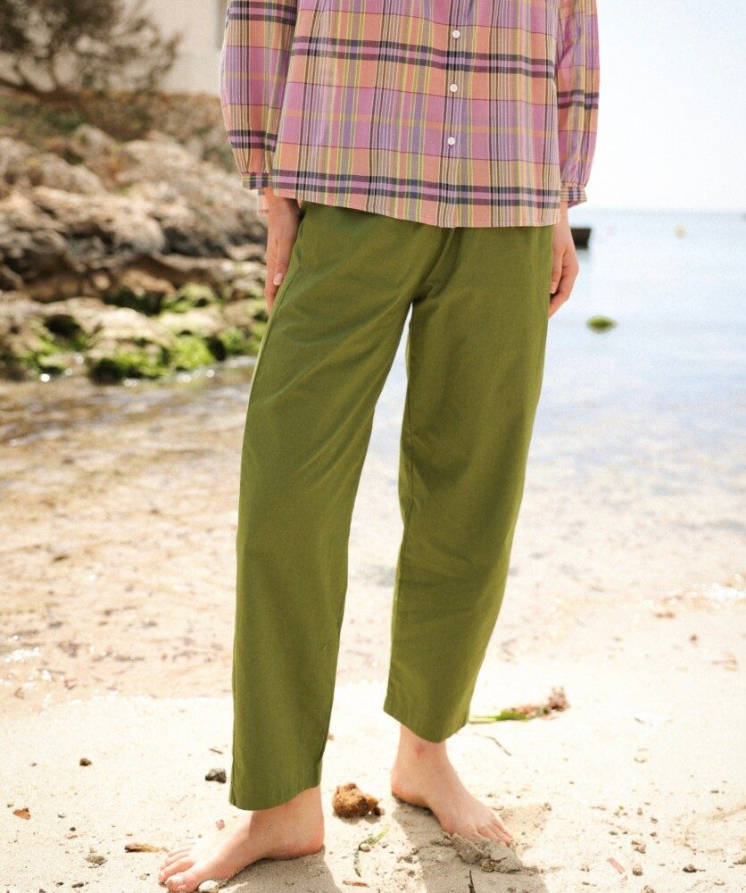 Pantalon Calista – Popeline de coton Vert Mousse