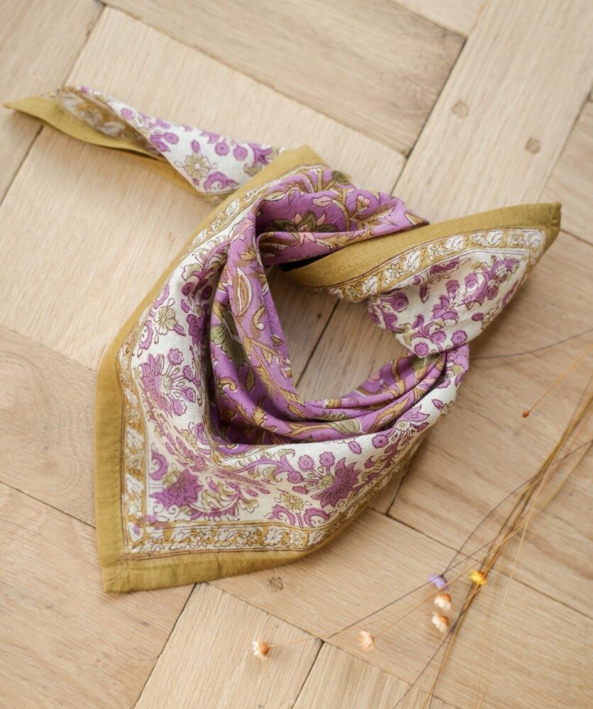 Foulard petit format en voile de coton – Mina Violette Pistache