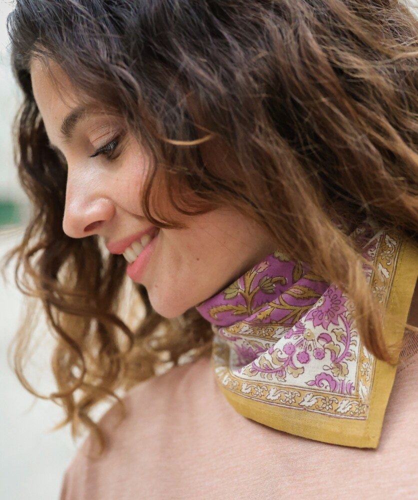 Foulard petit format en voile de coton – Mina Violette Pistache