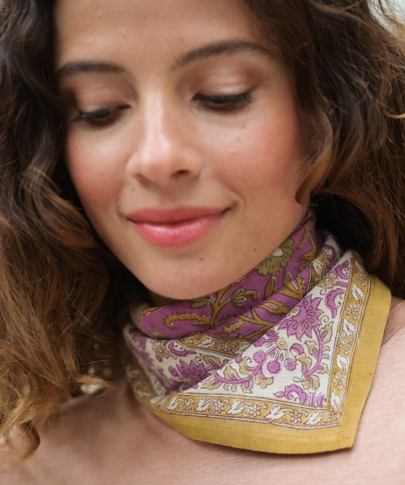 Foulard petit format en voile de coton – Mina Violette Pistache