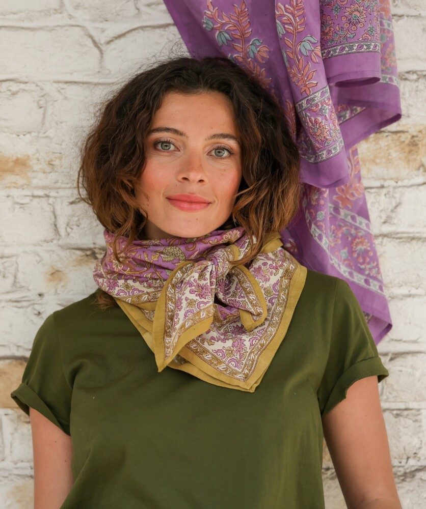 Foulard grand format en voile de Coton – Mina Violette Pistache